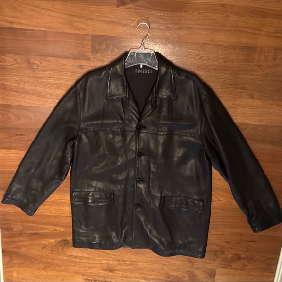 Men's Barneys New York Black Leather Jacket - Picture 3 of 6
